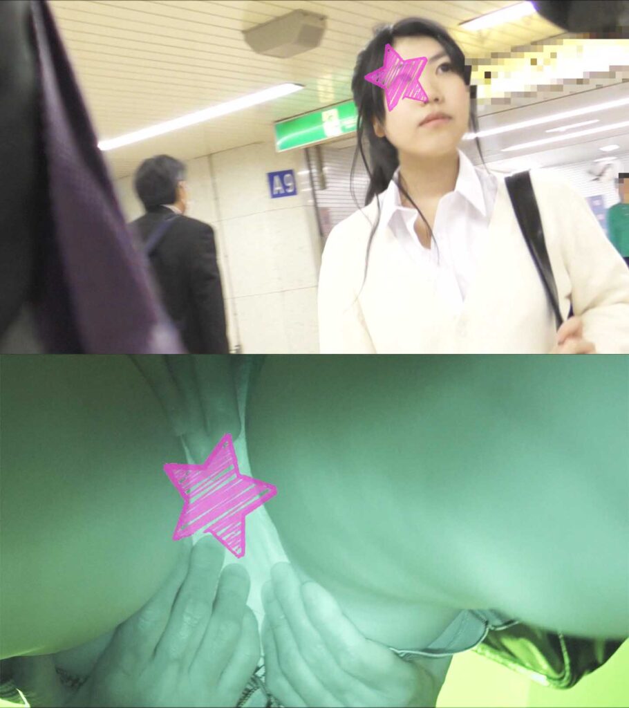 [Pcolle-489335c08bebbe8f69]【電車痴かん】顔出し制服JK★ポニーテール私立JKを前後2名で挟み撃ち★堪えきれず太腿痙攣に出ているAV女優名は？